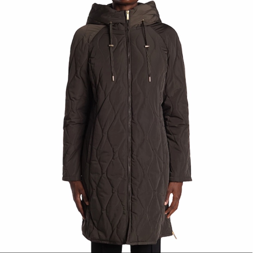 Donna Karan Reglandy Hooded Quilted Coat - Olive M - Picture 4 of 10